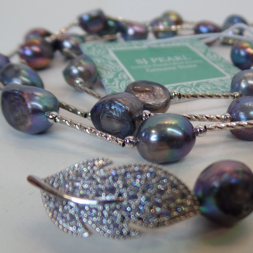 Sj Pearl Handcrafted Jewelry Genuine Bpearl Necklace W Cz Bling Closure 36
